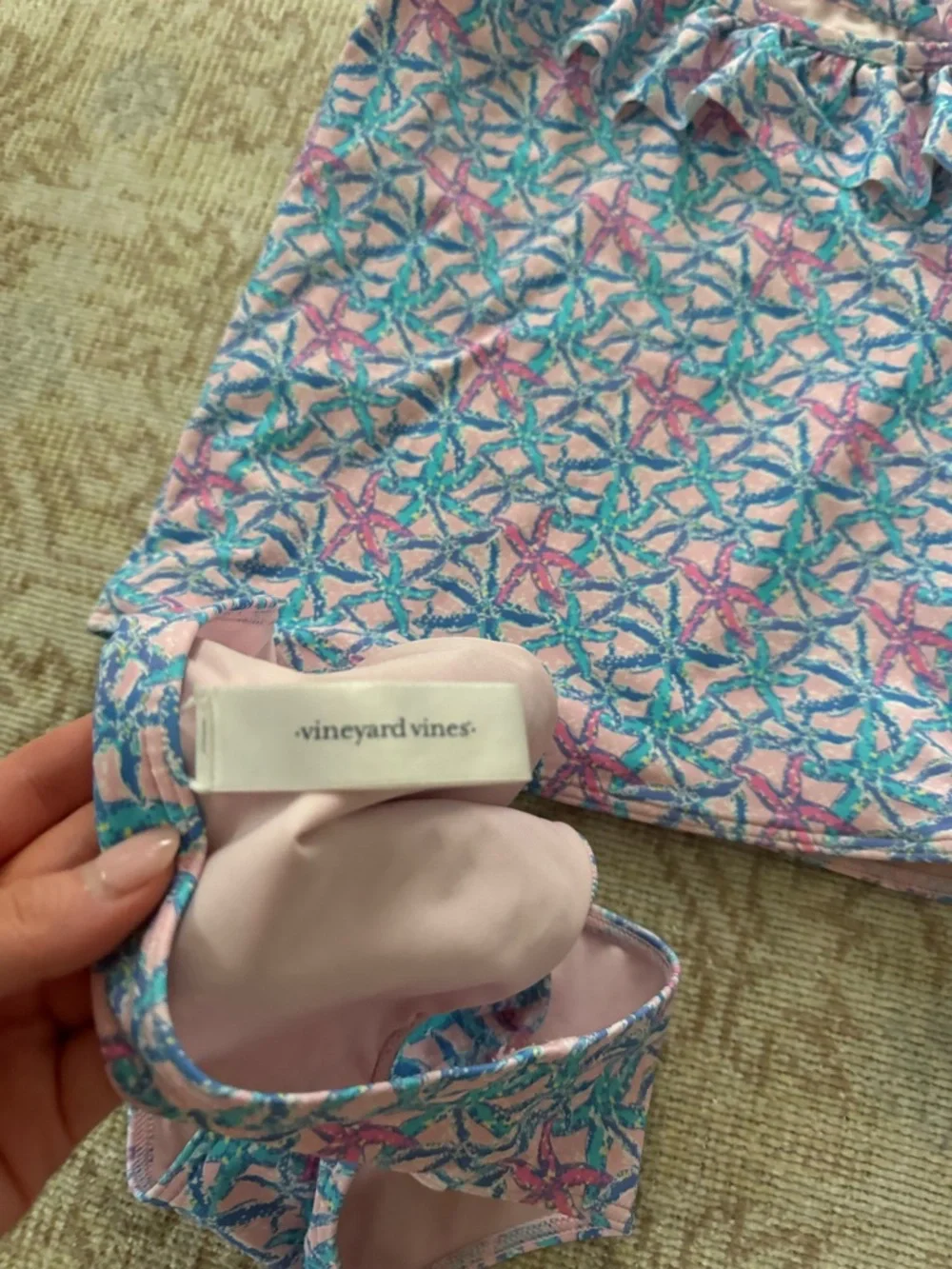 Vineyard Vines Girls Two-Piece Ruffled One-Shoulder Tankini Set